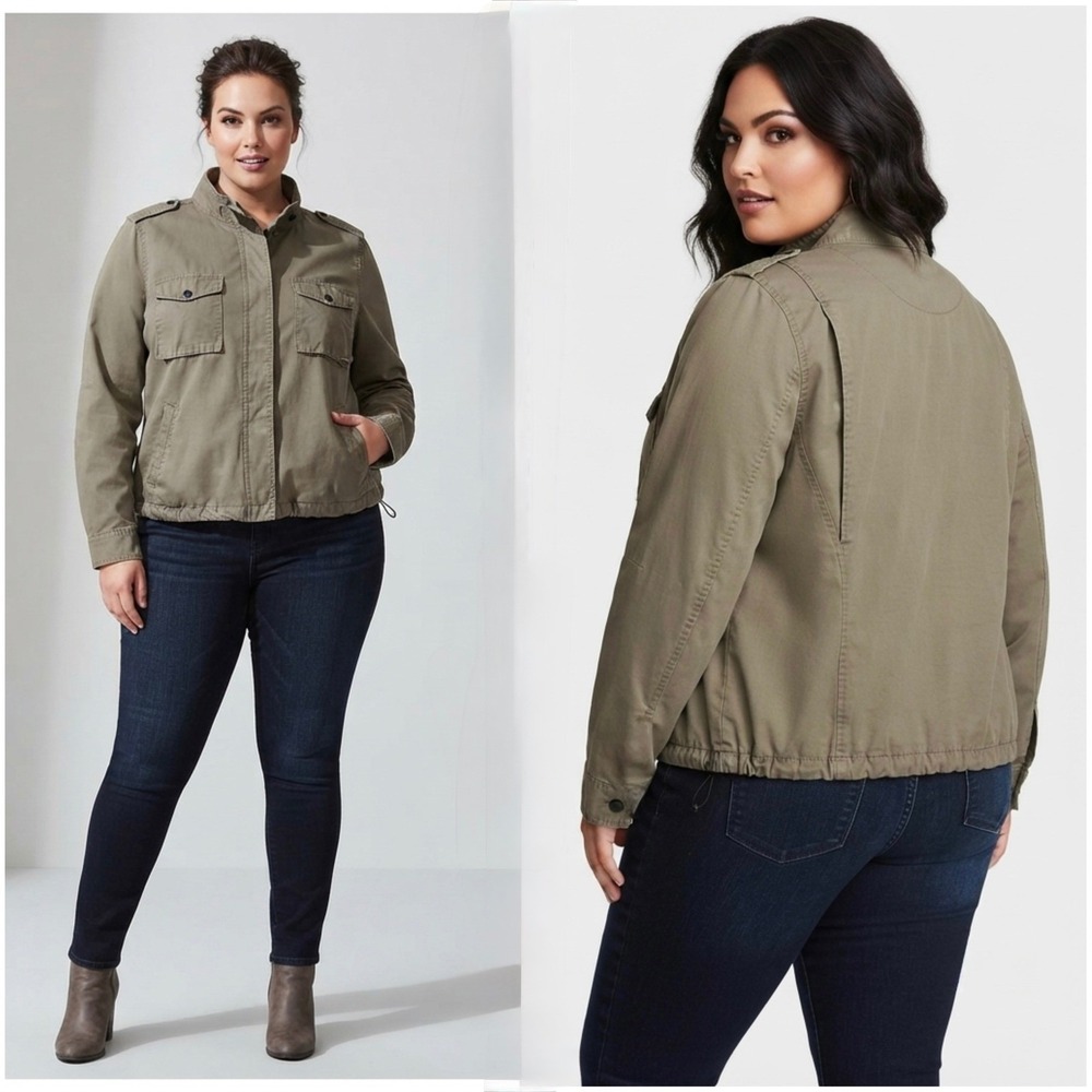 Torrid Womens Plus Size 3 Brown Cotton Military Utility‎ Jacket Epaulettes